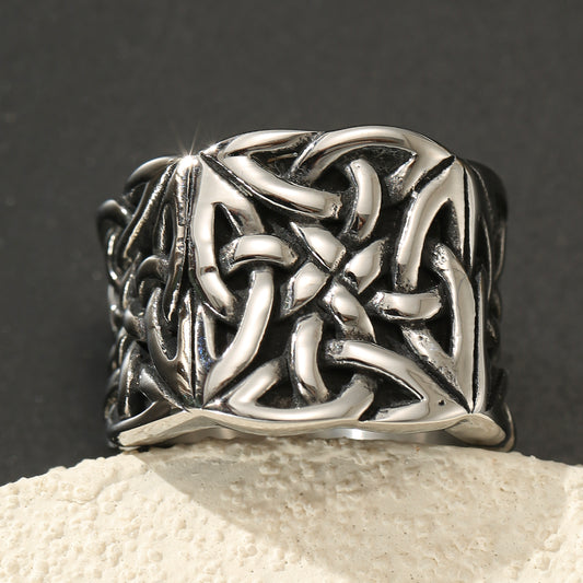 LNCHRAN Stainless Steel Celtic Knot Ring Unisex Norse Viking Statement Jewelry