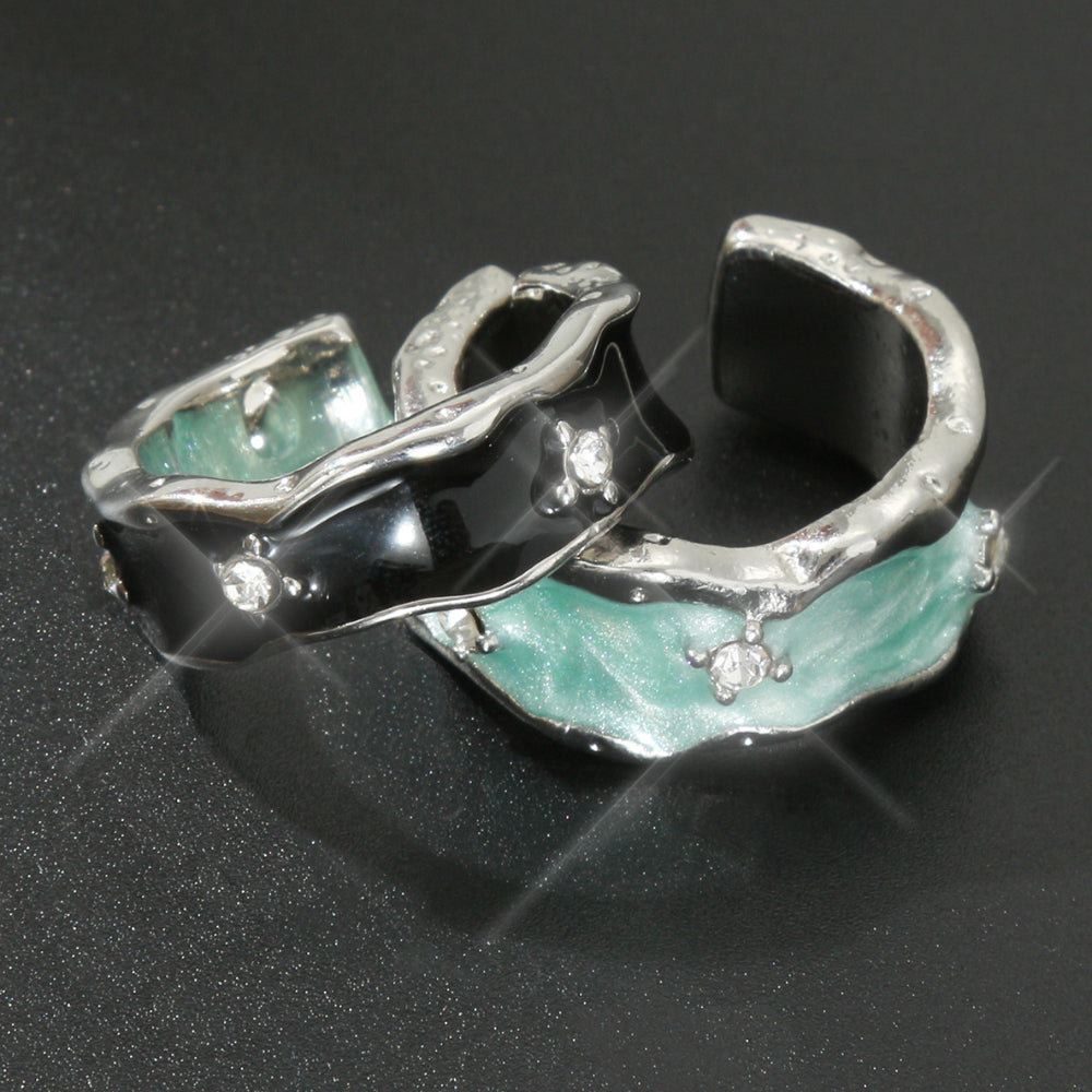 LNCHRAN Irregular Enamel Open Ring with Synthetic Zircon Inlay Unisex Jewelry