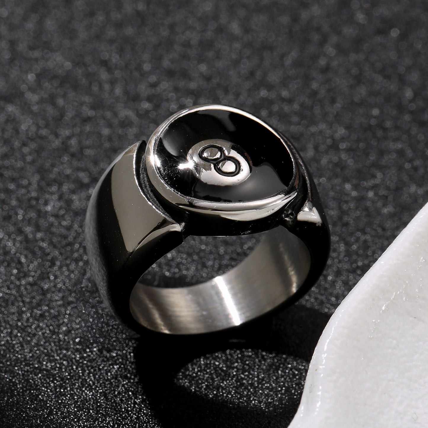 LNCHRAN 8 Ball Spinner Ring Stainless Steel Unisex Fidget Statement Jewelry