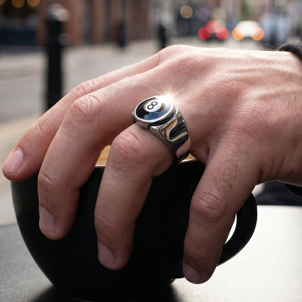 LNCHRAN 8 Ball Spinner Ring Stainless Steel Unisex Fidget Statement Jewelry
