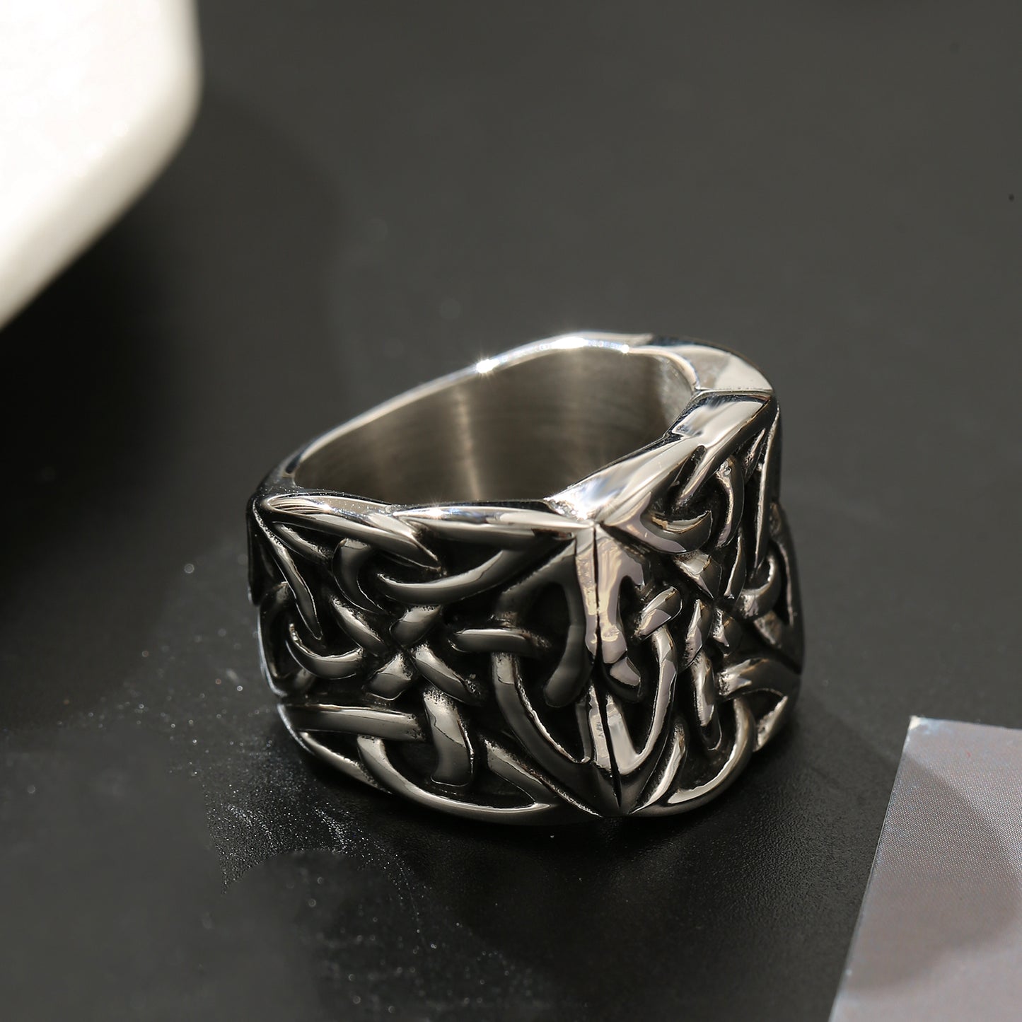 LNCHRAN Stainless Steel Celtic Knot Ring Unisex Norse Viking Statement Jewelry