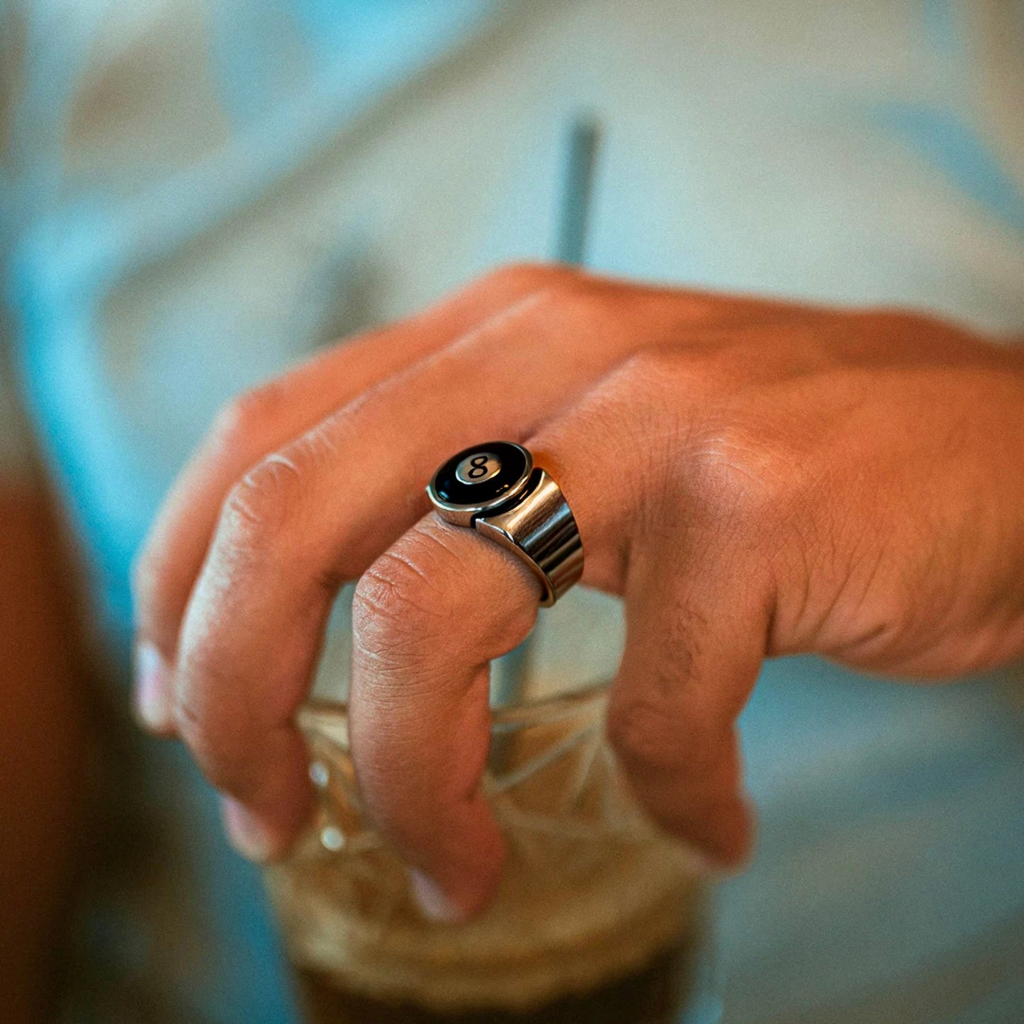 LNCHRAN 8 Ball Spinner Ring Stainless Steel Unisex Fidget Statement Jewelry