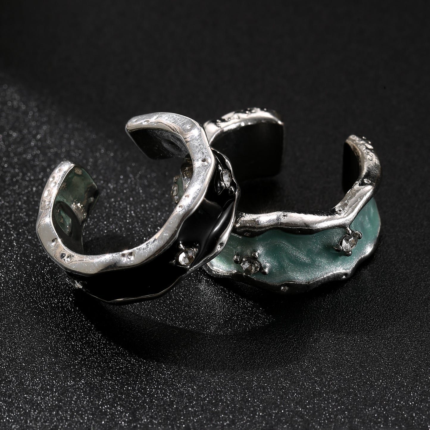 LNCHRAN Irregular Enamel Open Ring with Synthetic Zircon Inlay Unisex Jewelry