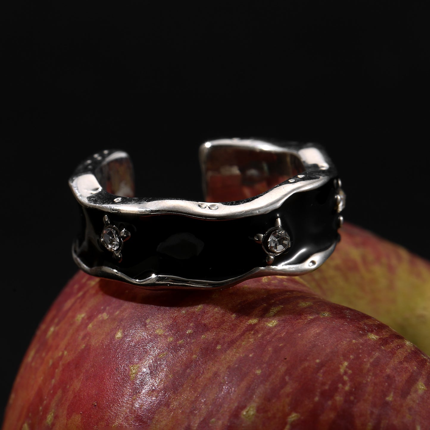 LNCHRAN Irregular Enamel Open Ring with Synthetic Zircon Inlay Unisex Jewelry