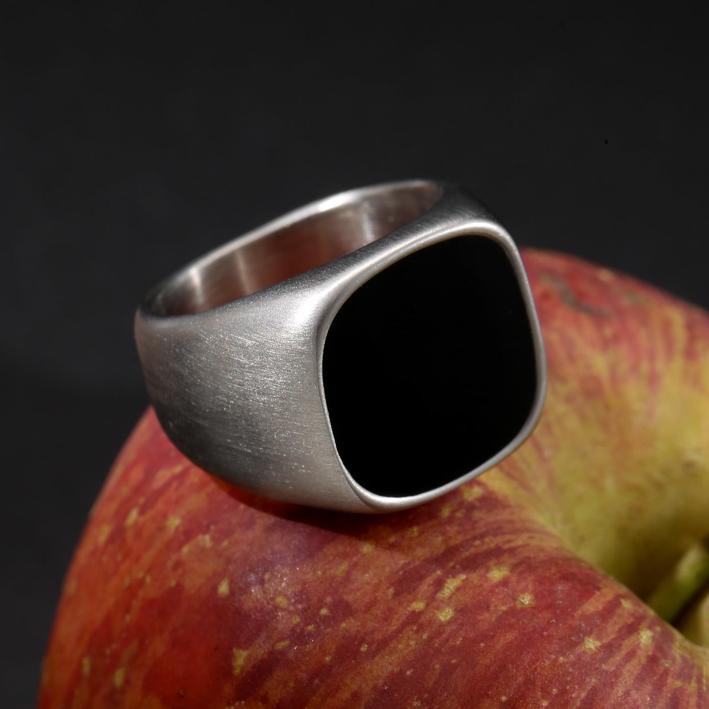 LNCHRAN Unisex Black Enamel Signet Ring in Stainless Steel Minimalist Jewelry