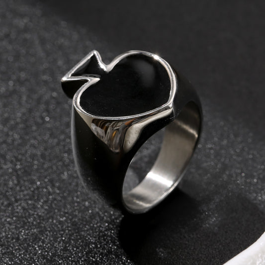 LNCHRAN Stainless Steel Black Spade Signet Ring Unisex Poker Card Statement Jewelry