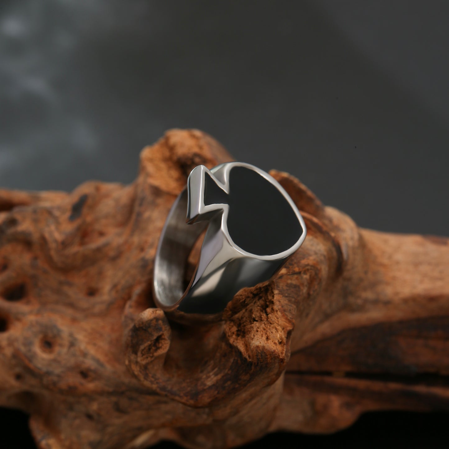 LNCHRAN Stainless Steel Black Spade Signet Ring Unisex Poker Card Statement Jewelry