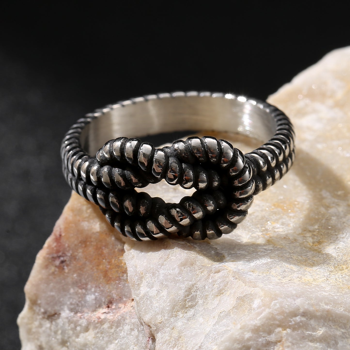 LNCHRAN Antique Silvery Stainless Steel Knot Ring Unisex Vintage Twisted Statement Jewelry