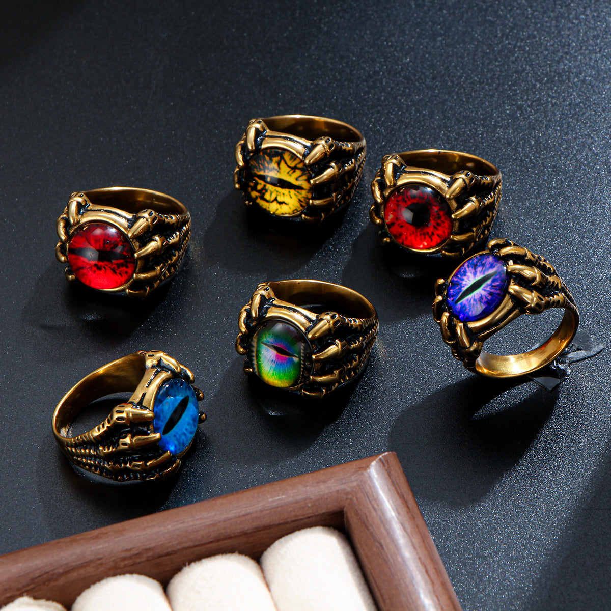 LNCHRAN Dragon Claw Evil Eye Ring Unisex Gothic Vintage Statement Jewelry