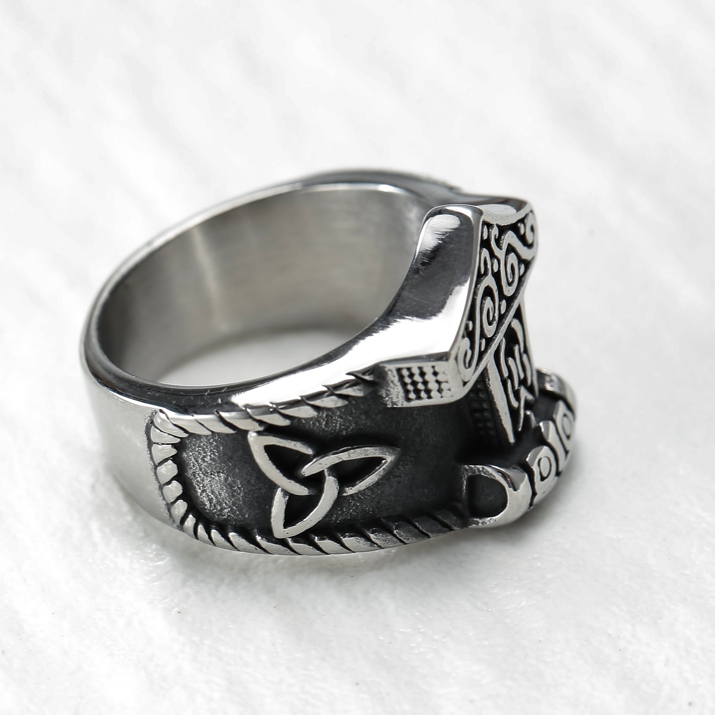 LNCHRAN Viking Thor's Hammer Ring Stainless Steel Norse Mythology Unisex Jewelry
