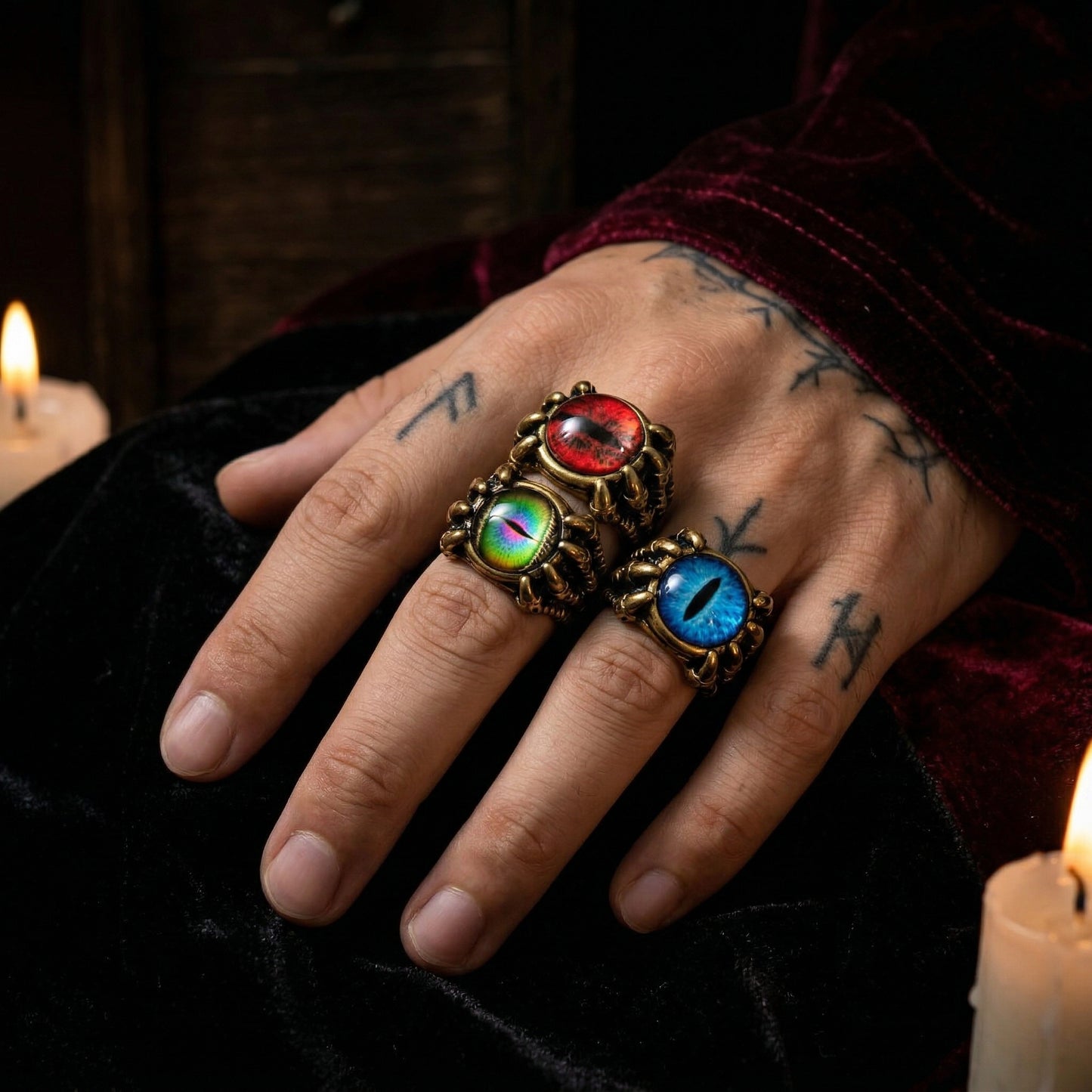 LNCHRAN Dragon Claw Evil Eye Ring Unisex Gothic Vintage Statement Jewelry