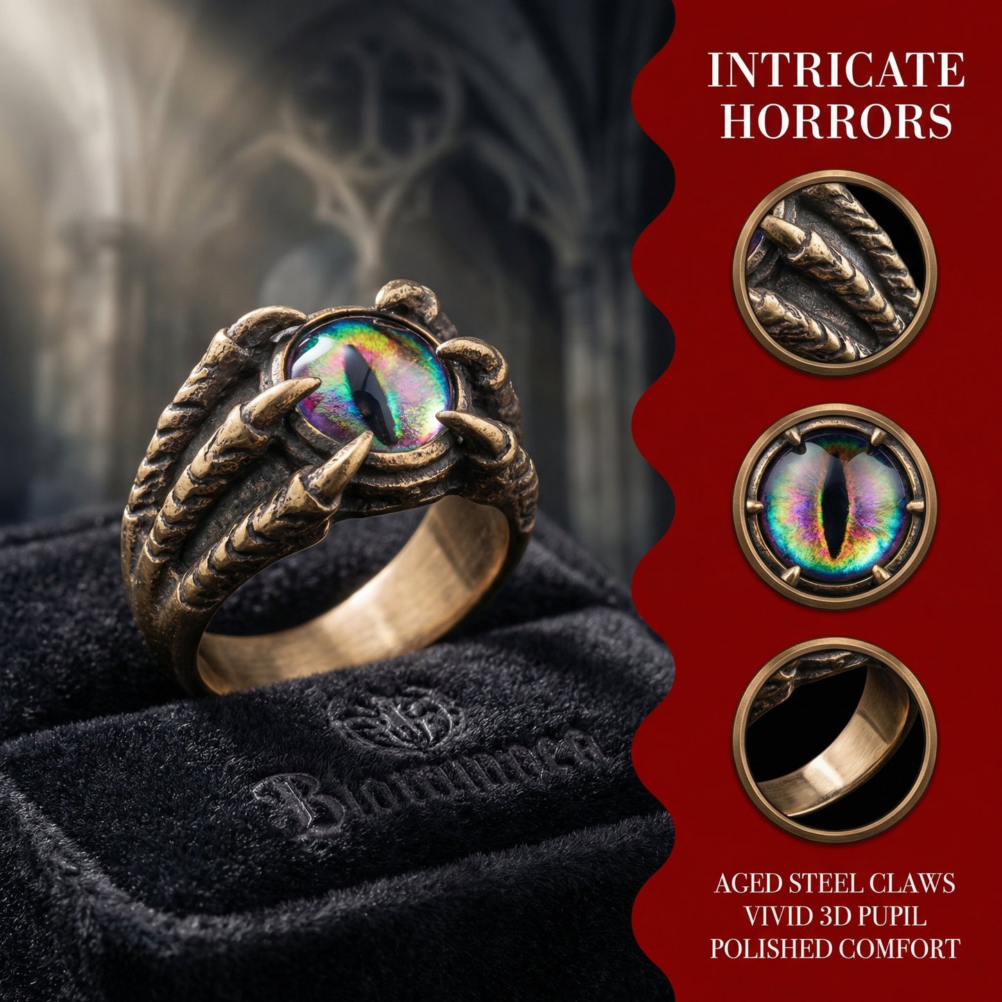 LNCHRAN Dragon Claw Evil Eye Ring Unisex Gothic Vintage Statement Jewelry